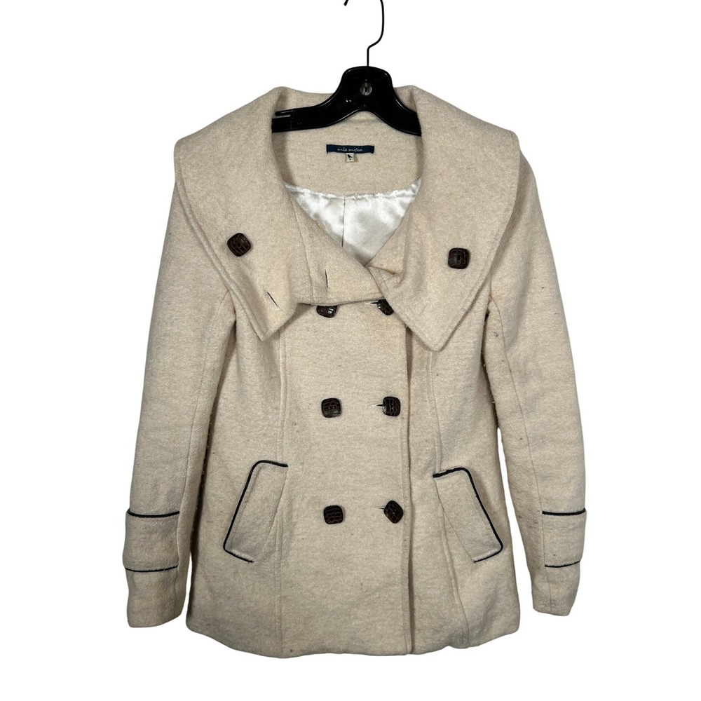 Cream Pea Coat Mia Melon Wool Blend Double Breasted Neutral‎ Jacket Small